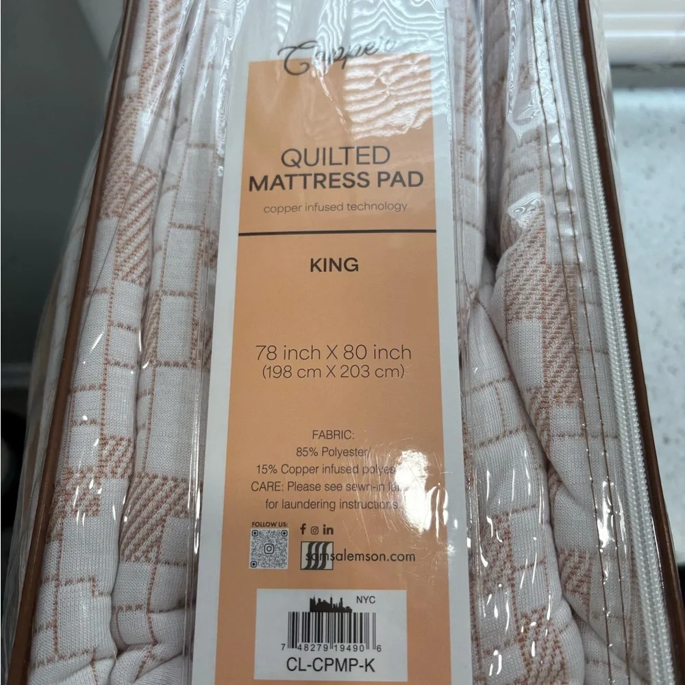 Copper Quilted Mattress Pad - King, White and Brown